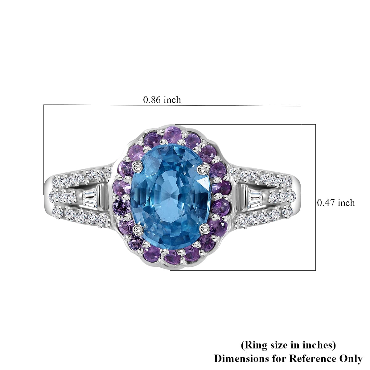 Cambodian Blue Zircon and Multi Gemstone 2.50 ctw Ocean Bloom Ring in Rhodium Over Sterling Silver (Size 10.0) image number 4