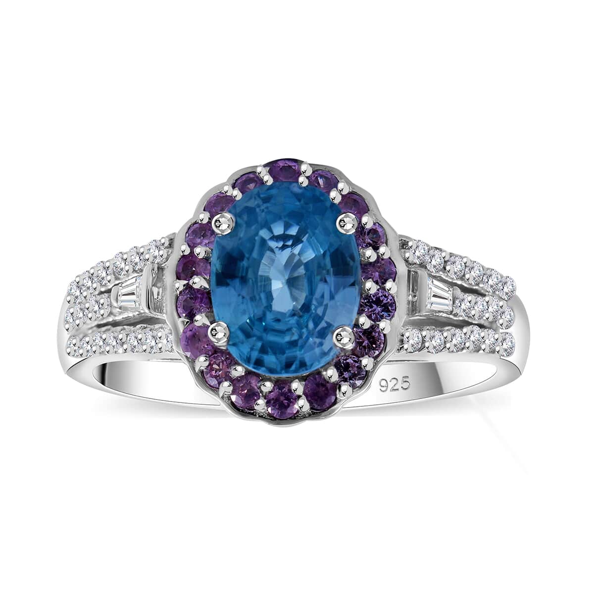 Cambodian Blue Zircon and Multi Gemstone 2.50 ctw Ocean Bloom Ring in Rhodium Over Sterling Silver (Size 6.0) image number 0