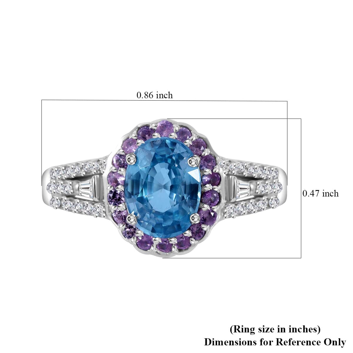 Cambodian Blue Zircon and Multi Gemstone 2.50 ctw Ocean Bloom Ring in Rhodium Over Sterling Silver (Size 6.0) image number 4