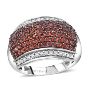 Karis Mozambique Garnet and White Zircon 1.50 ctw Cluster Ring in Platinum Bond (Size 10.0)