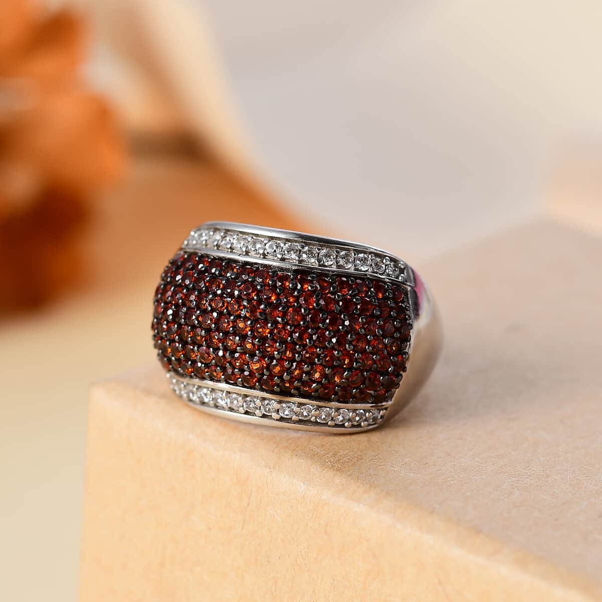 Karis Mozambique Garnet and White Zircon 1.50 ctw Cluster Ring in Platinum Bond image number 1