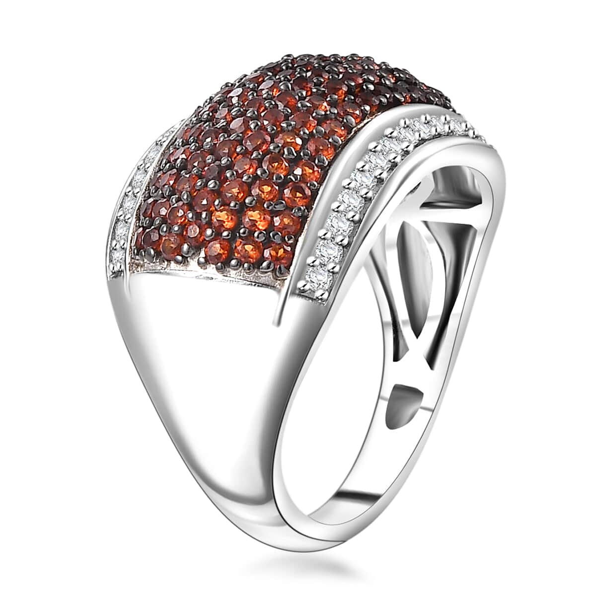 Karis Mozambique Garnet and White Zircon 1.50 ctw Cluster Ring in Platinum Bond image number 3