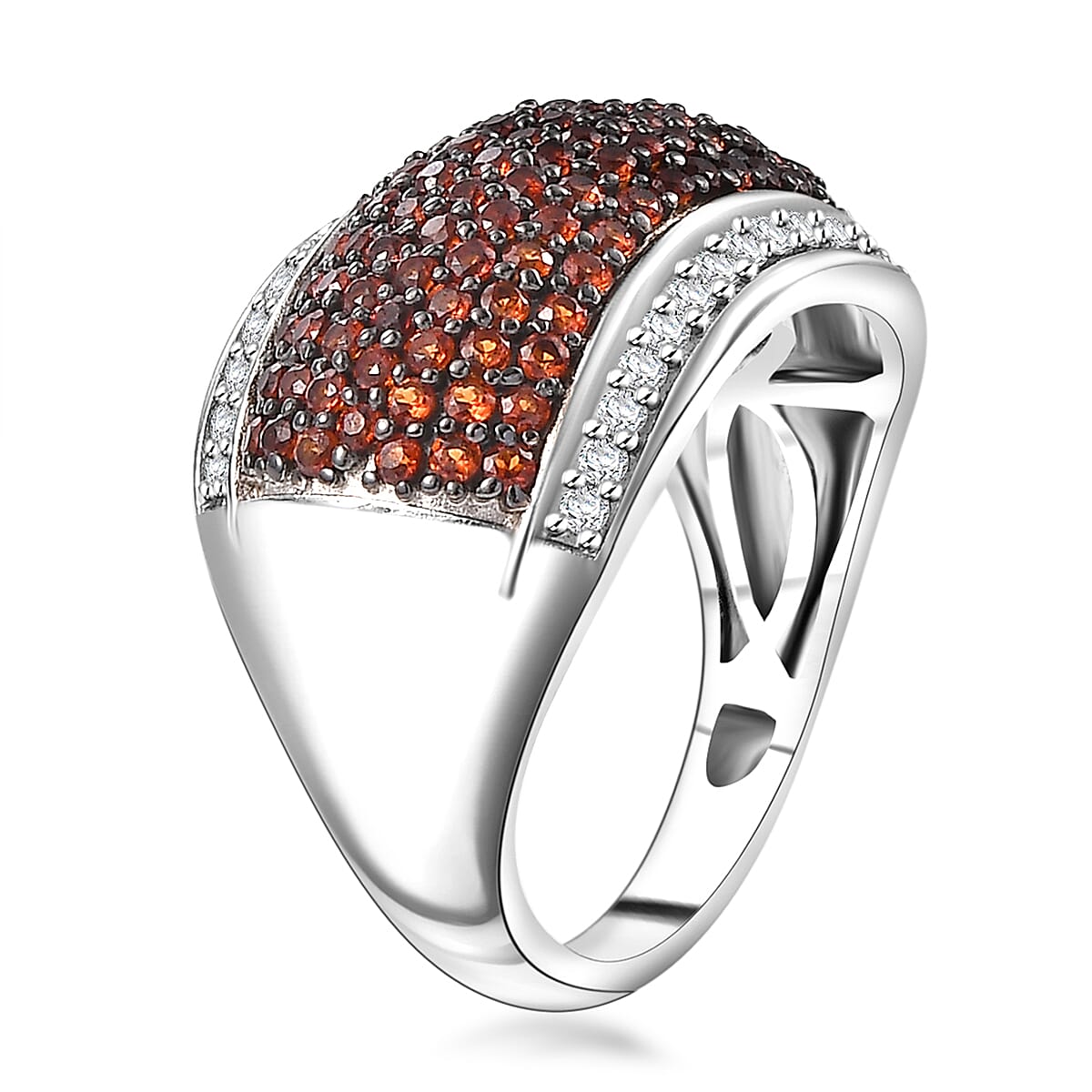 Karis Mozambique Garnet and White Zircon 1.50 ctw Cluster Ring in Platinum Bond (Size 9.0) image number 3