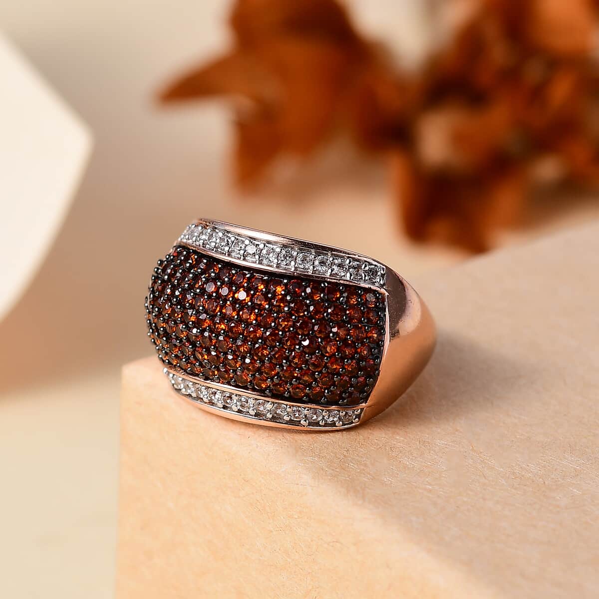 Karis Mozambique Garnet and White Zircon 1.60 ctw Cluster Ring in 18K Rose Gold Plated (Size 8.0) image number 1