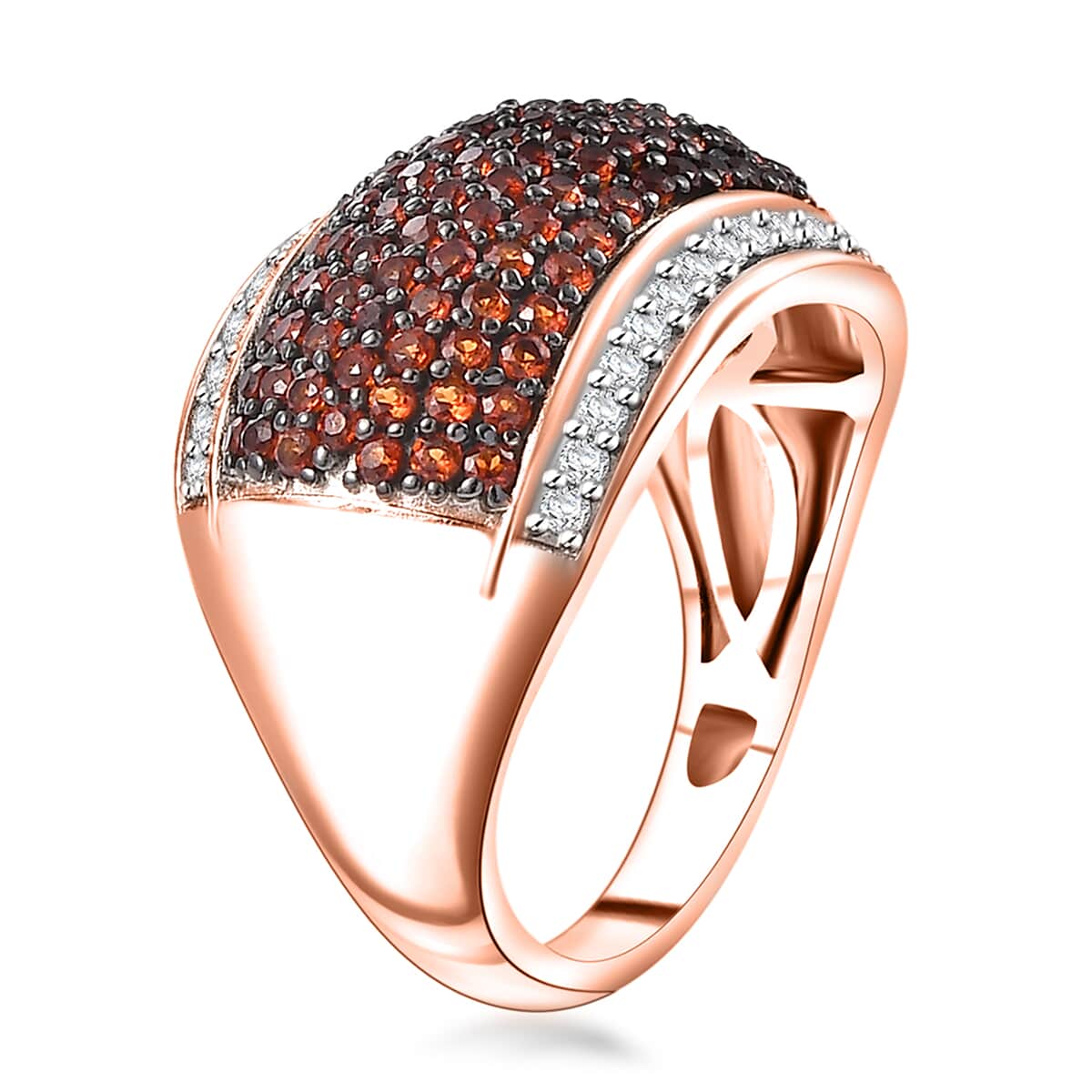 Karis Mozambique Garnet and White Zircon 1.60 ctw Cluster Ring in 18K Rose Gold Plated (Size 8.0) image number 3