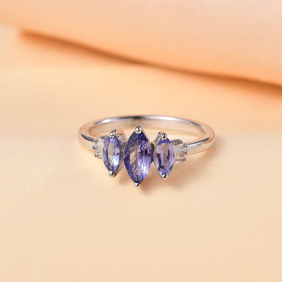 Tanzanite and Diamond 1.05 ctw Ring in Rhodium Over Sterling Silver image number 1