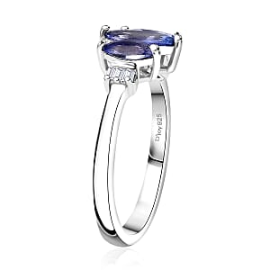 Tanzanite and Diamond 1.05 ctw Ring in Rhodium Over Sterling Silver (Size 7.0)