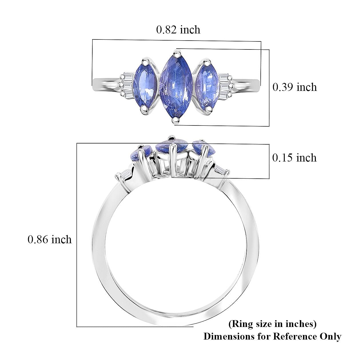 Tanzanite and Diamond 1.05 ctw Ring in Rhodium Over Sterling Silver (Size 7.0) image number 5