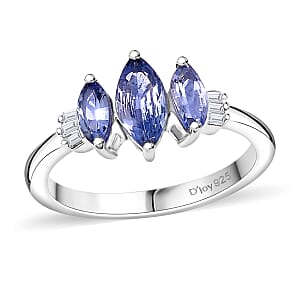Tanzanite and Diamond 1.05 ctw Ring in Rhodium Over Sterling Silver (Size 9.0)