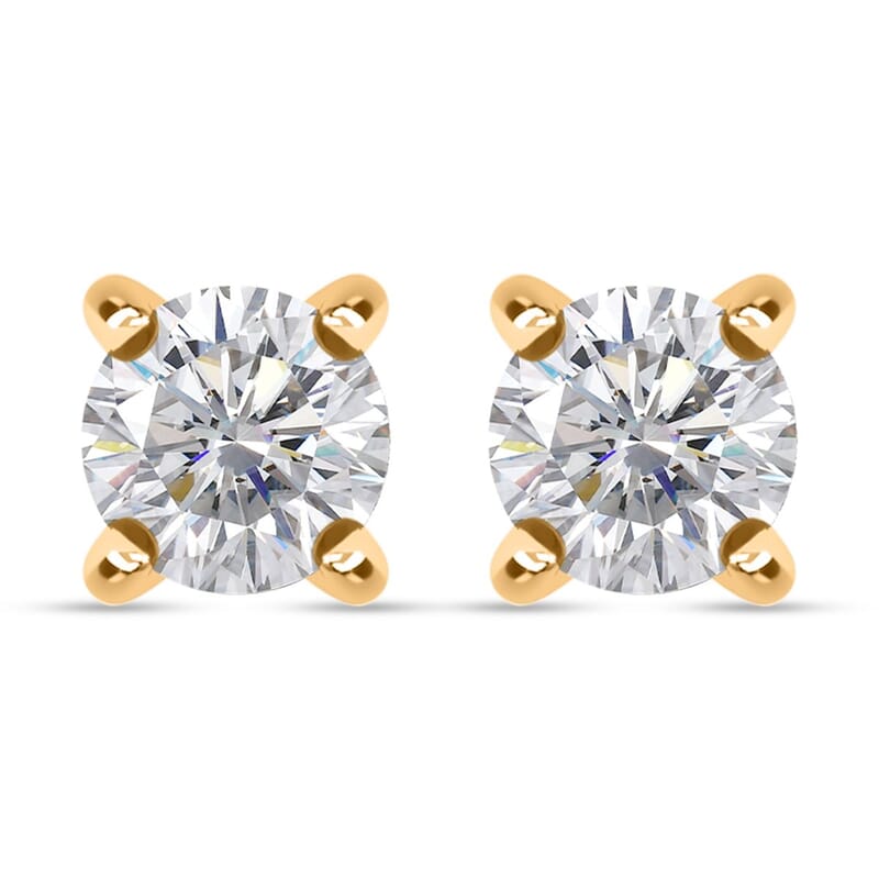 D'Joy Moissanite 0.50 ctw Solitaire Stud Earrings in 18K Vermeil Yellow Gold Over Sterling Silver