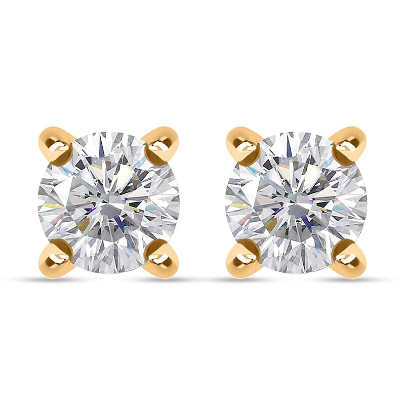D'Joy Moissanite 0.50 ctw Solitaire Stud Earrings in 18K Vermeil Yellow Gold Over Sterling Silver