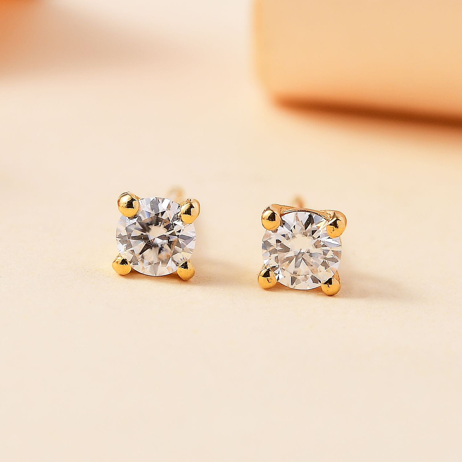 D'Joy Moissanite 0.50 ctw Solitaire Stud Earrings in 18K Vermeil Yellow Gold Over Sterling Silver