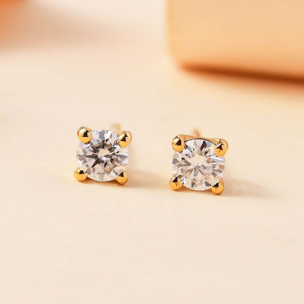 Moissanite 0.50 ctw Solitaire Stud Earrings in 18K Vermeil Yellow Gold Over Sterling Silver image number 1