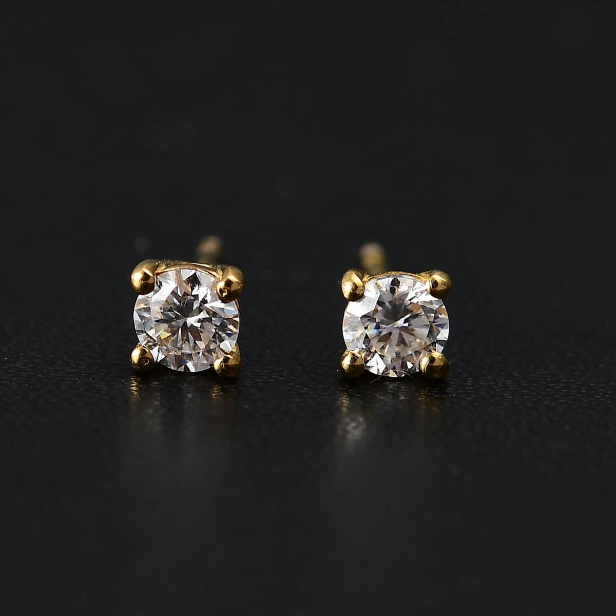 Moissanite 0.50 ctw Solitaire Stud Earrings in 18K Vermeil Yellow Gold Over Sterling Silver image number 2