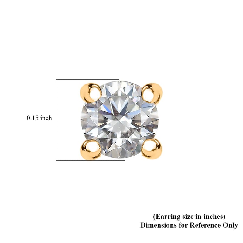 D'Joy Moissanite 0.50 ctw Solitaire Stud Earrings in 18K Vermeil Yellow Gold Over Sterling Silver