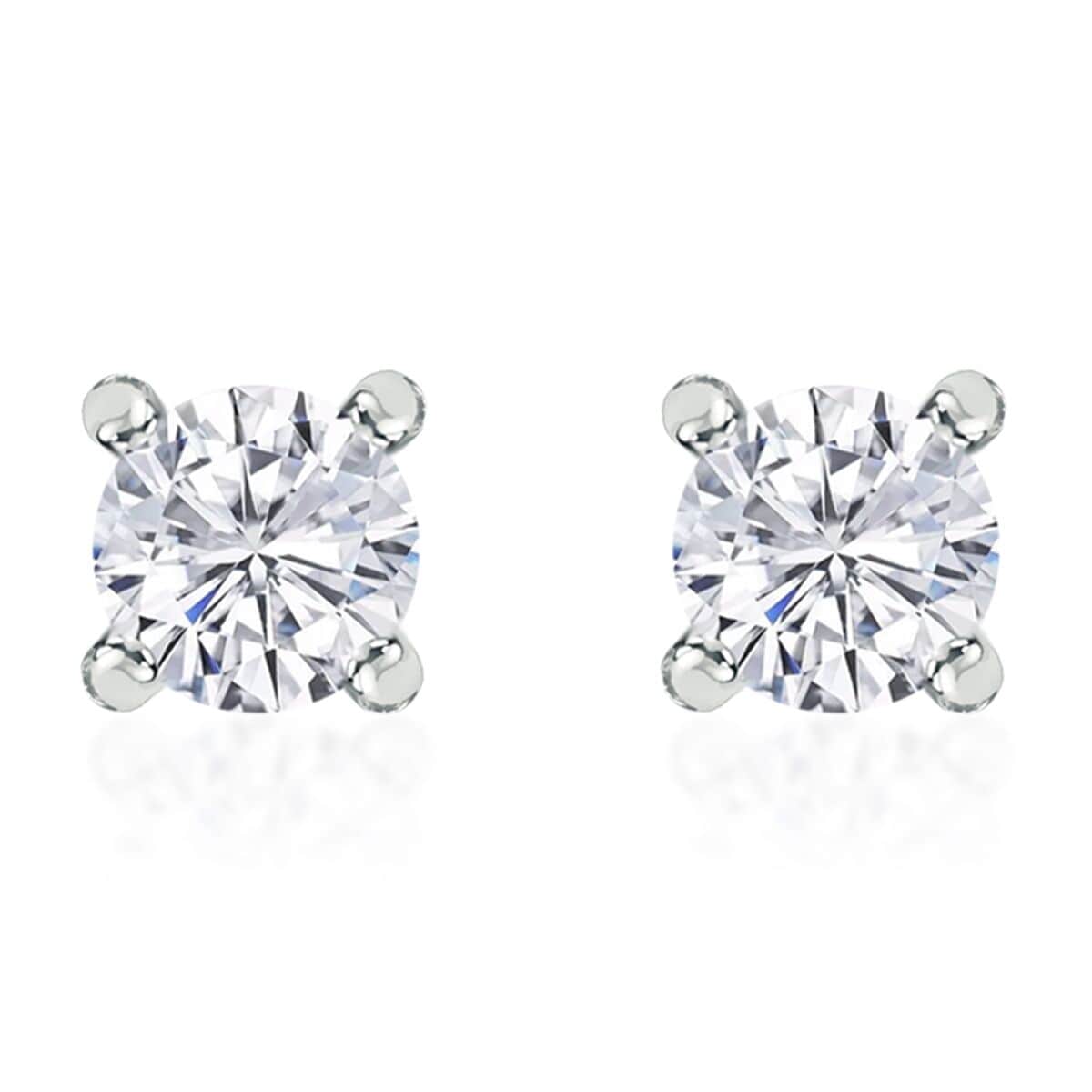 Moissanite 0.50 ctw Solitaire Stud Earrings in Rhodium Over Sterling Silver (Del. in 7-10 days) image number 0