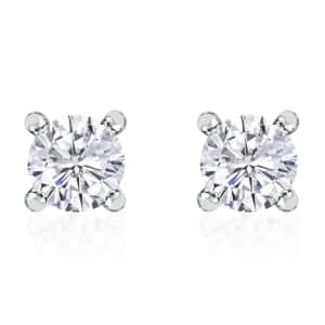 Moissanite 0.50 ctw Solitaire Stud Earrings in Rhodium Over Sterling Silver (Del. in 7-10 days)