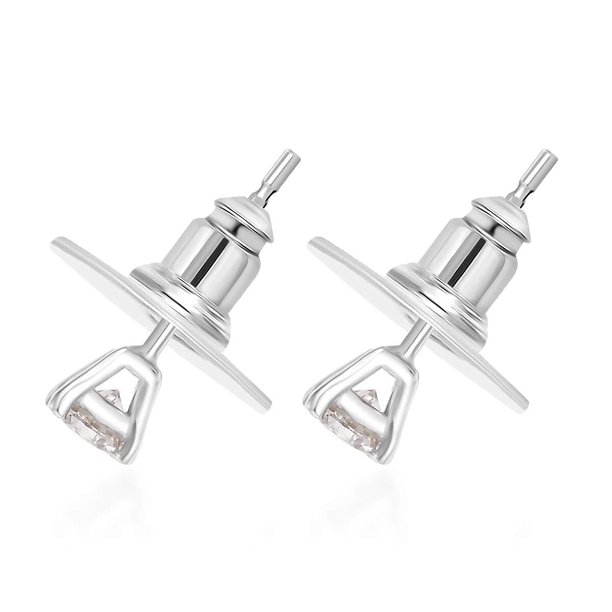 Moissanite 0.50 ctw Solitaire Stud Earrings in Rhodium Over Sterling Silver (Del. in 7-10 days) image number 3