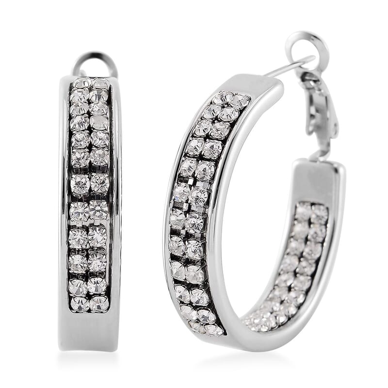 White Austrian Crystal Earrings in Stainless Steel
