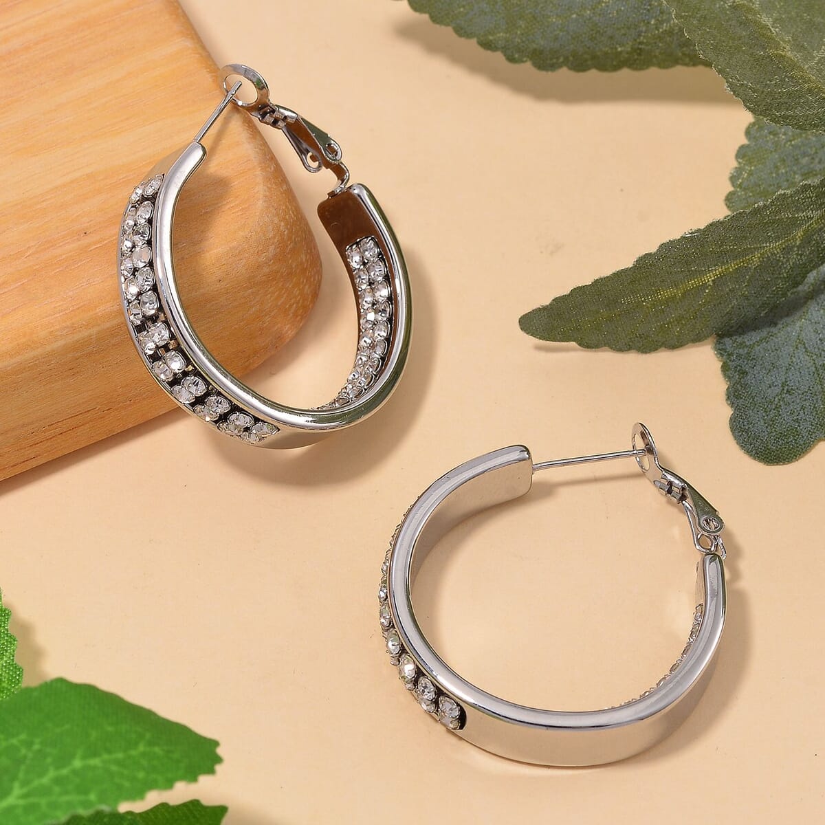 White Austrian Crystal Earrings in Stainless Steel image number 1