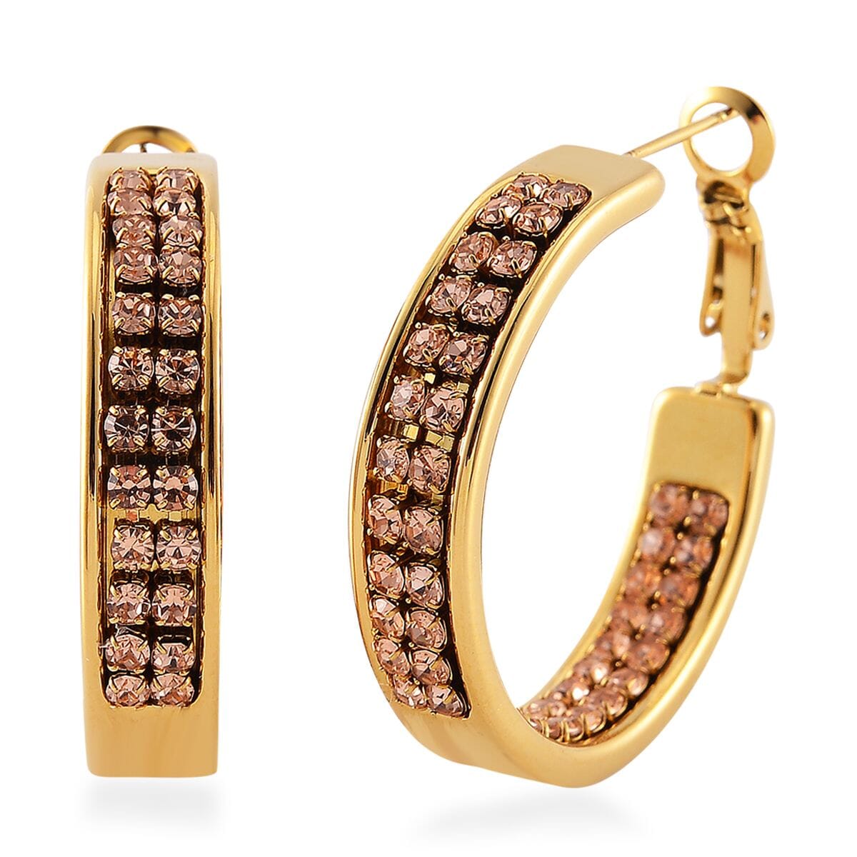 Champagne Color Austrian Crystal Earrings in ION Plated YG Stainless Steel image number 0