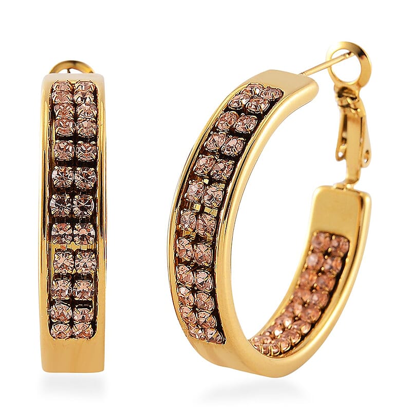 Champagne Color Austrian Crystal Earrings in ION Plated YG Stainless Steel
