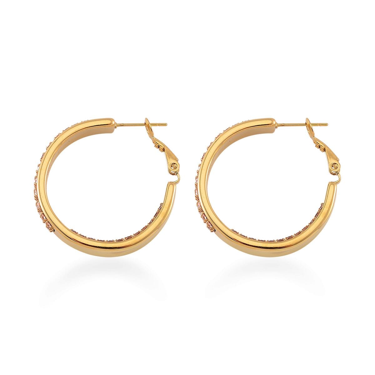 Champagne Color Austrian Crystal Earrings in ION Plated YG Stainless Steel image number 3