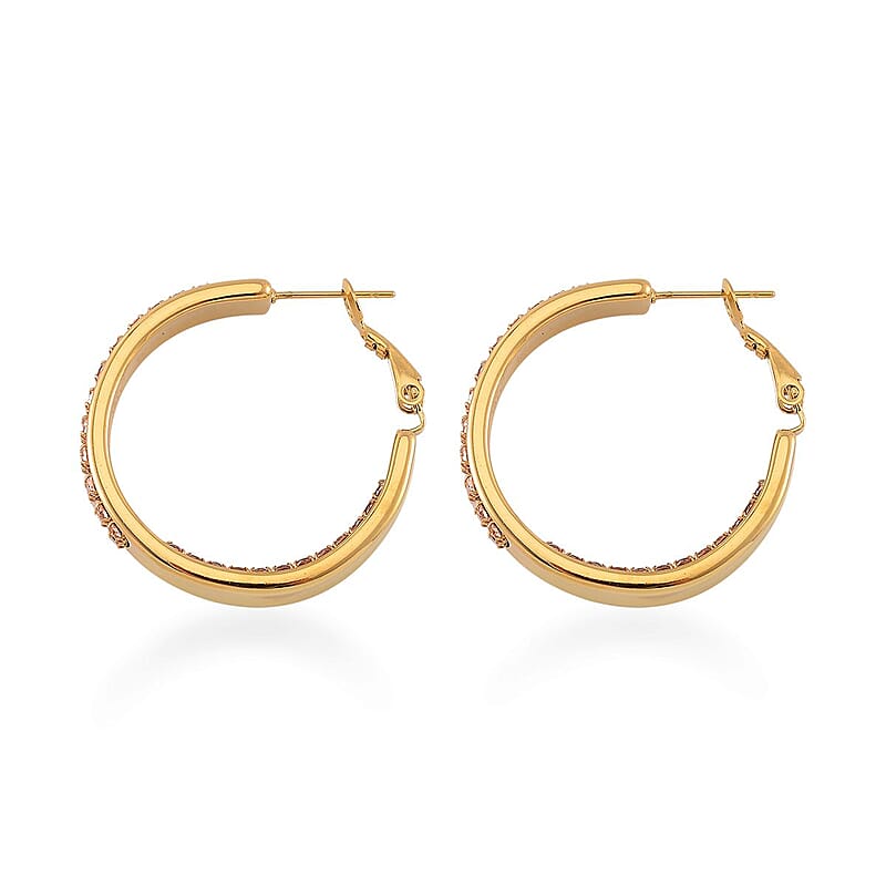 Champagne Color Austrian Crystal Earrings in ION Plated YG Stainless Steel