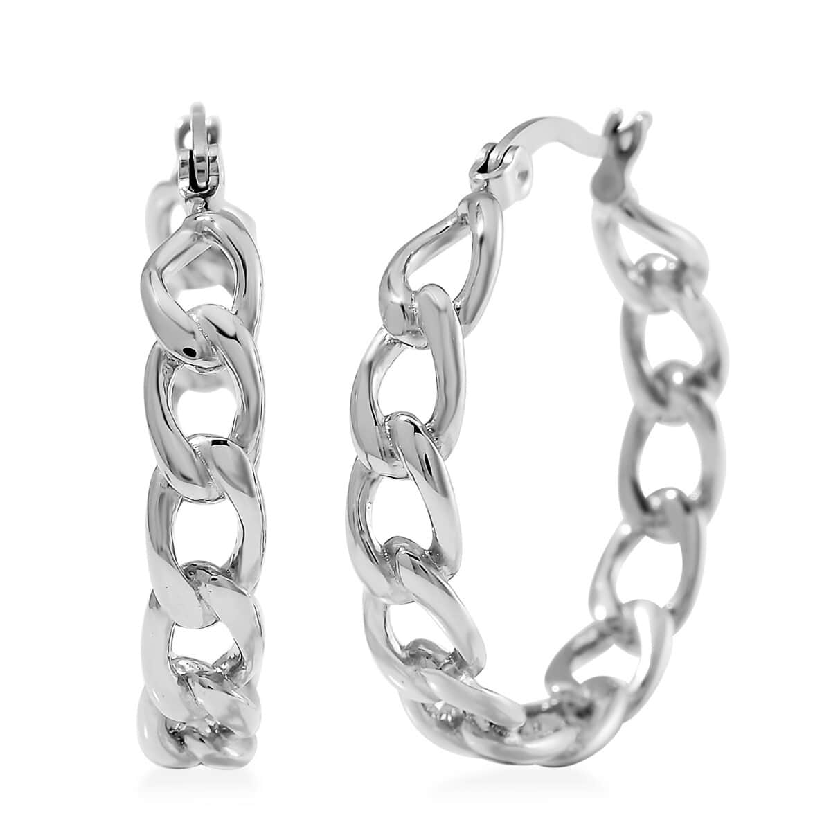 Cuban Chain Hoop Earrings in Stainless Steel image number 0