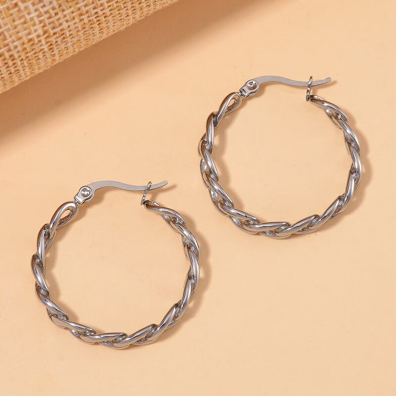 Cuban Chain Hoop Earrings in Stainless Steel