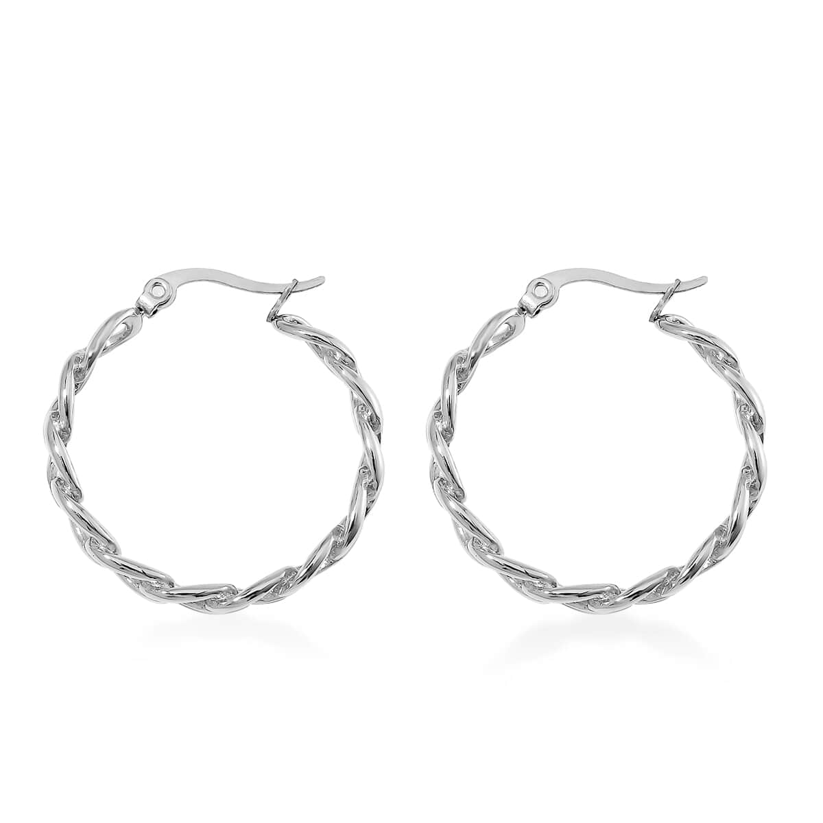 Cuban Chain Hoop Earrings in Stainless Steel image number 3