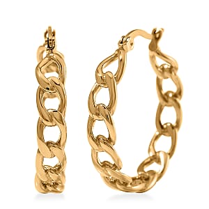 Cuban Chain Hoop Earrings in ION Plated Yellow Gold Stainless Steel