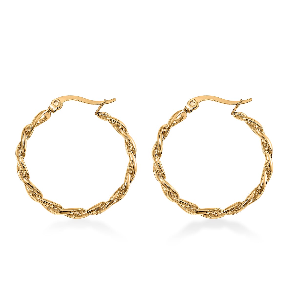 Cuban Chain Hoop Earrings in ION Plated Yellow Gold Stainless Steel image number 3