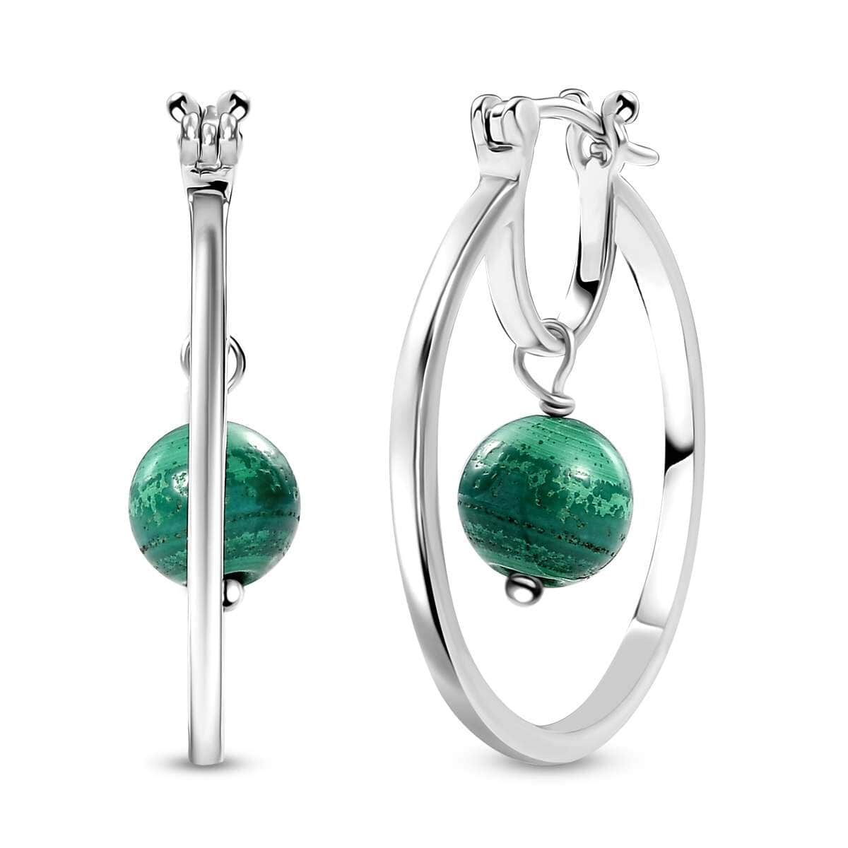 Karis African Malachite 10.20 ctw Earrings in Platinum Bond  image number 0