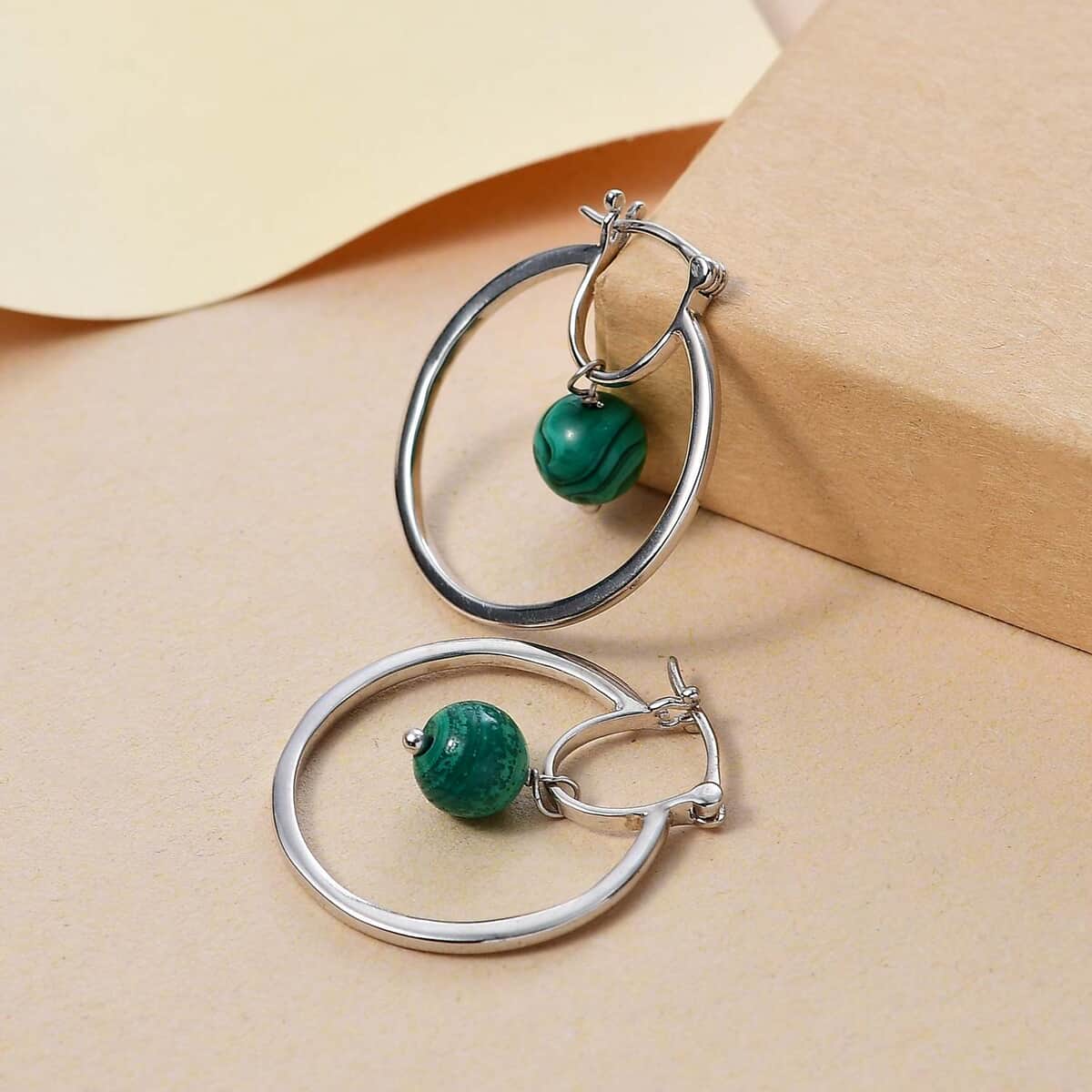 Karis African Malachite 10.20 ctw Earrings in Platinum Bond  image number 1