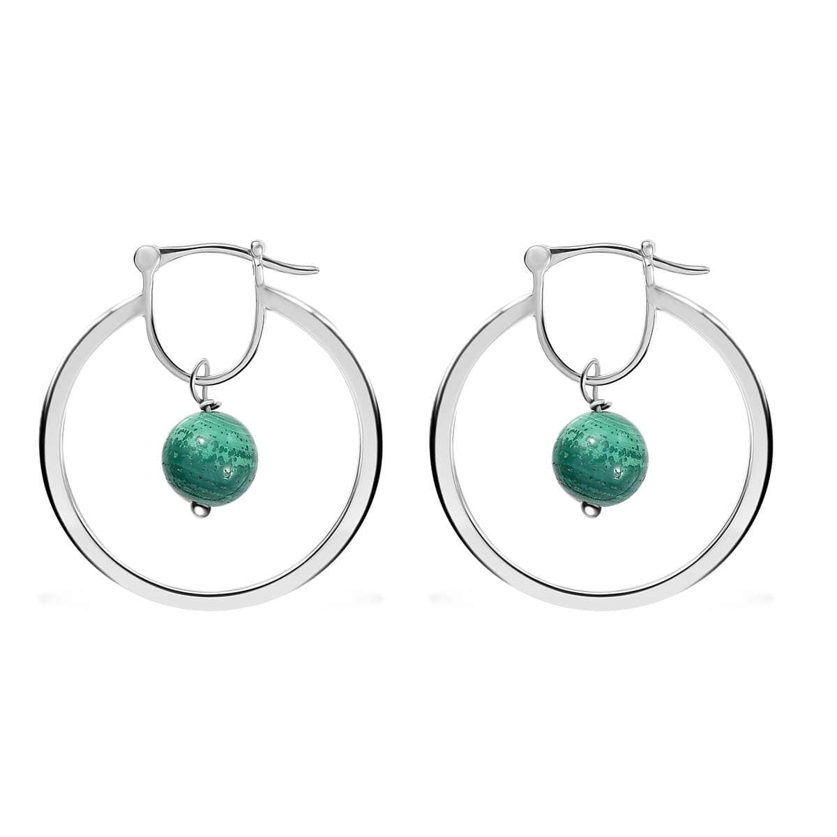 Karis African Malachite 10.20 ctw Earrings in Platinum Bond  image number 3