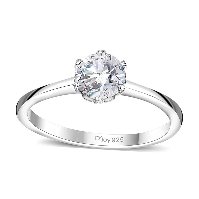 Moissanite 0.90 ctw Solitaire Ring in Rhodium Over Sterling Silver (Size 10.0)