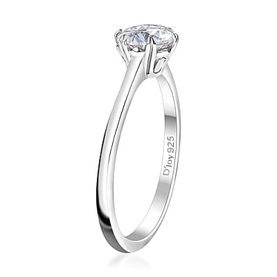 Moissanite 0.90 ctw Solitaire Ring in Rhodium Over Sterling Silver (Size 10.0)