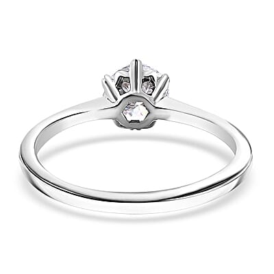 Moissanite 0.90 ctw Solitaire Ring in Rhodium Over Sterling Silver (Size 10.0)
