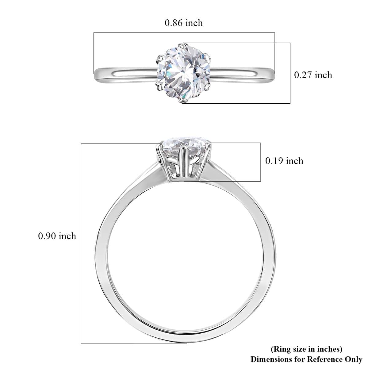 Moissanite 0.90 ctw Solitaire Ring in Rhodium Over Sterling Silver (Size 10.0) (Del. in 7-10 days) image number 6