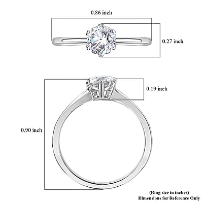 Moissanite 0.90 ctw Solitaire Ring in Rhodium Over Sterling Silver (Size 10.0)