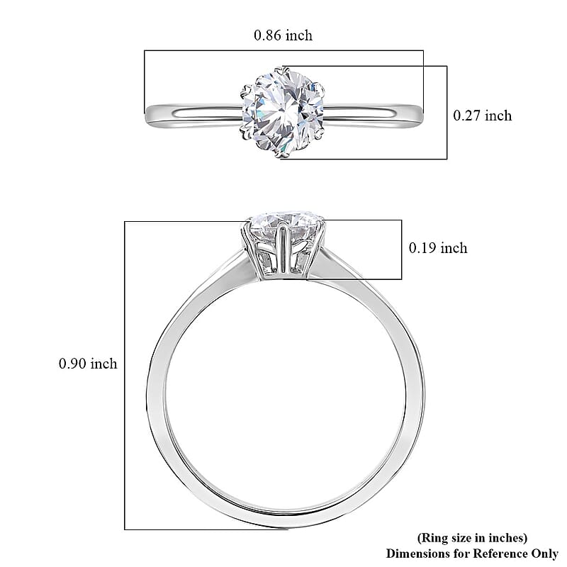 Moissanite 0.90 ctw Solitaire Ring in Rhodium Over Sterling Silver (Size 10.0)