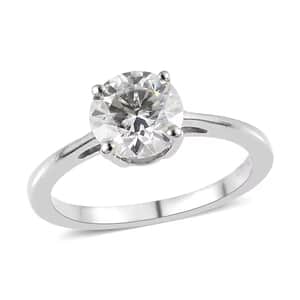 Moissanite 0.90 ctw Solitaire Ring in Rhodium Over Sterling Silver (Size 5.0)