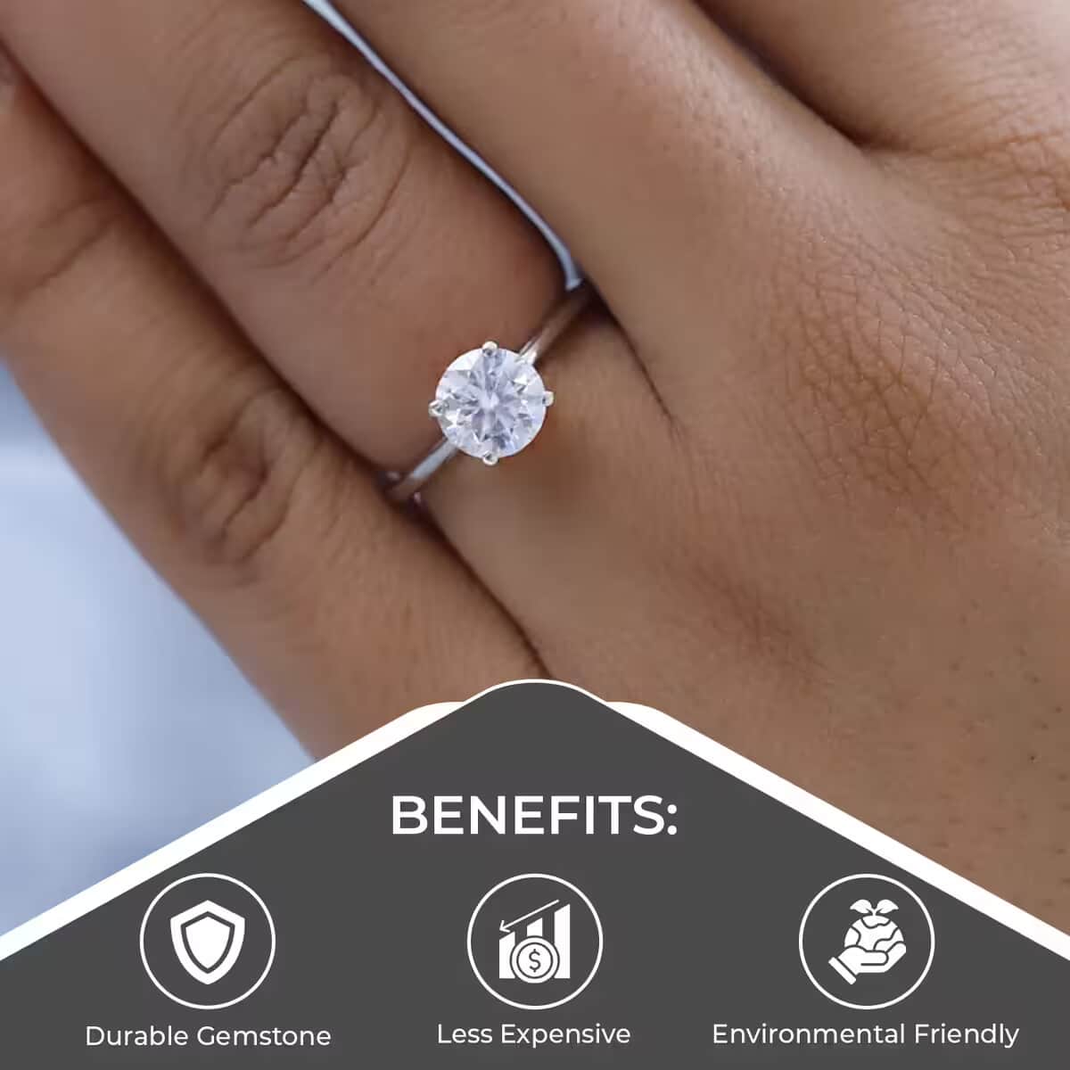 Moissanite 0.90 ctw Solitaire Ring in Rhodium Over Sterling Silver (Size 5.0) image number 3