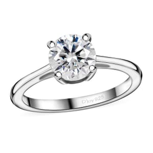 Moissanite 0.90 ctw Solitaire Ring in Rhodium Over Sterling Silver (Size 9.0)