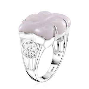 Natural Jade 18.00 ctw Carved Fu Happiness Ring in Rhodium Over Sterling Silver (Size 6.0)