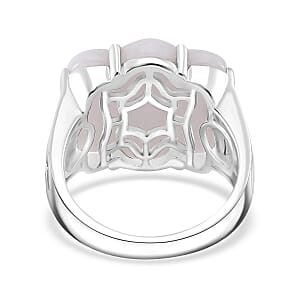 Natural Jade 18.00 ctw Carved Fu Happiness Ring in Rhodium Over Sterling Silver (Size 6.0)