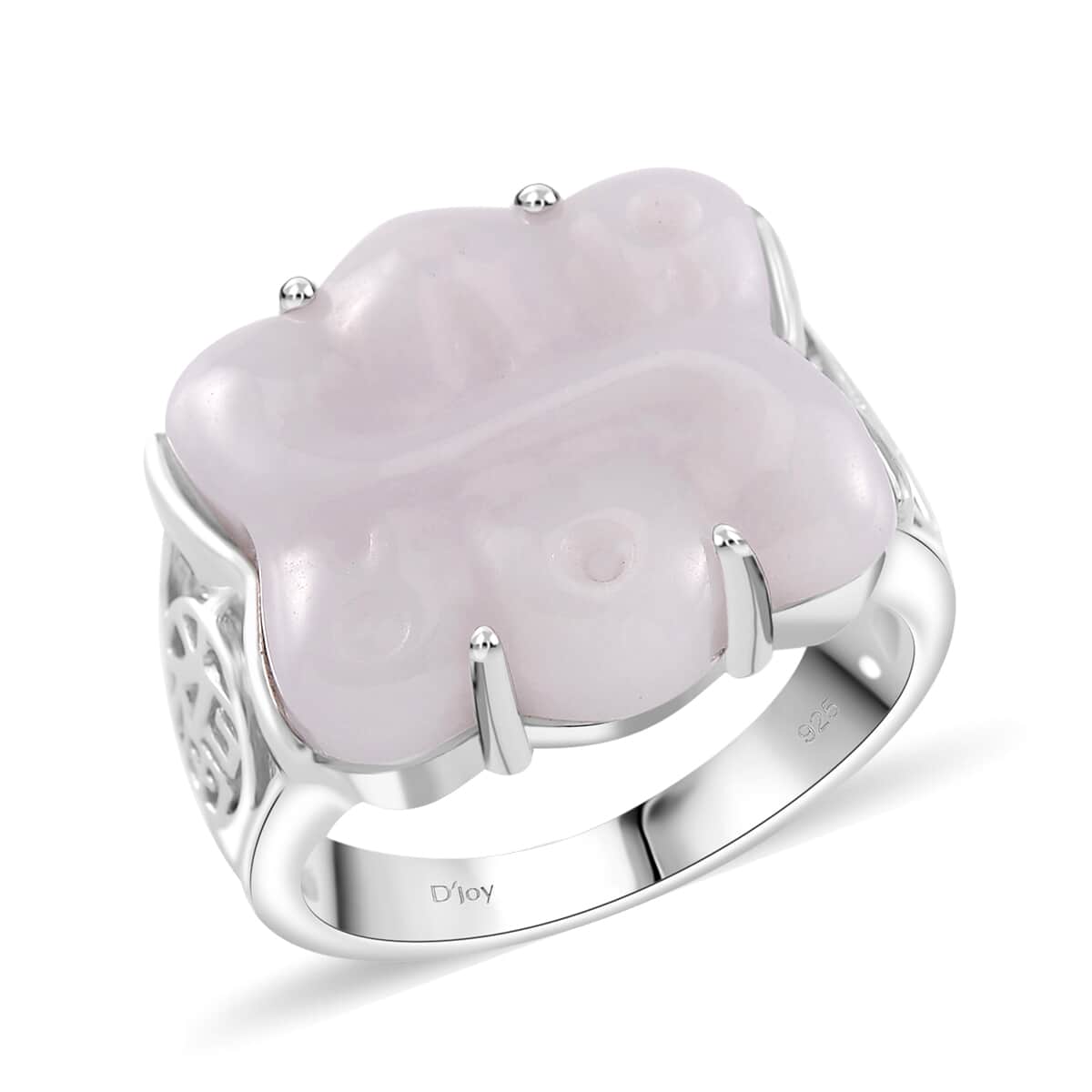 Natural Jade 18.00 ctw Carved Fu Happiness Ring in Rhodium Over Sterling Silver (Size 7.0) image number 0