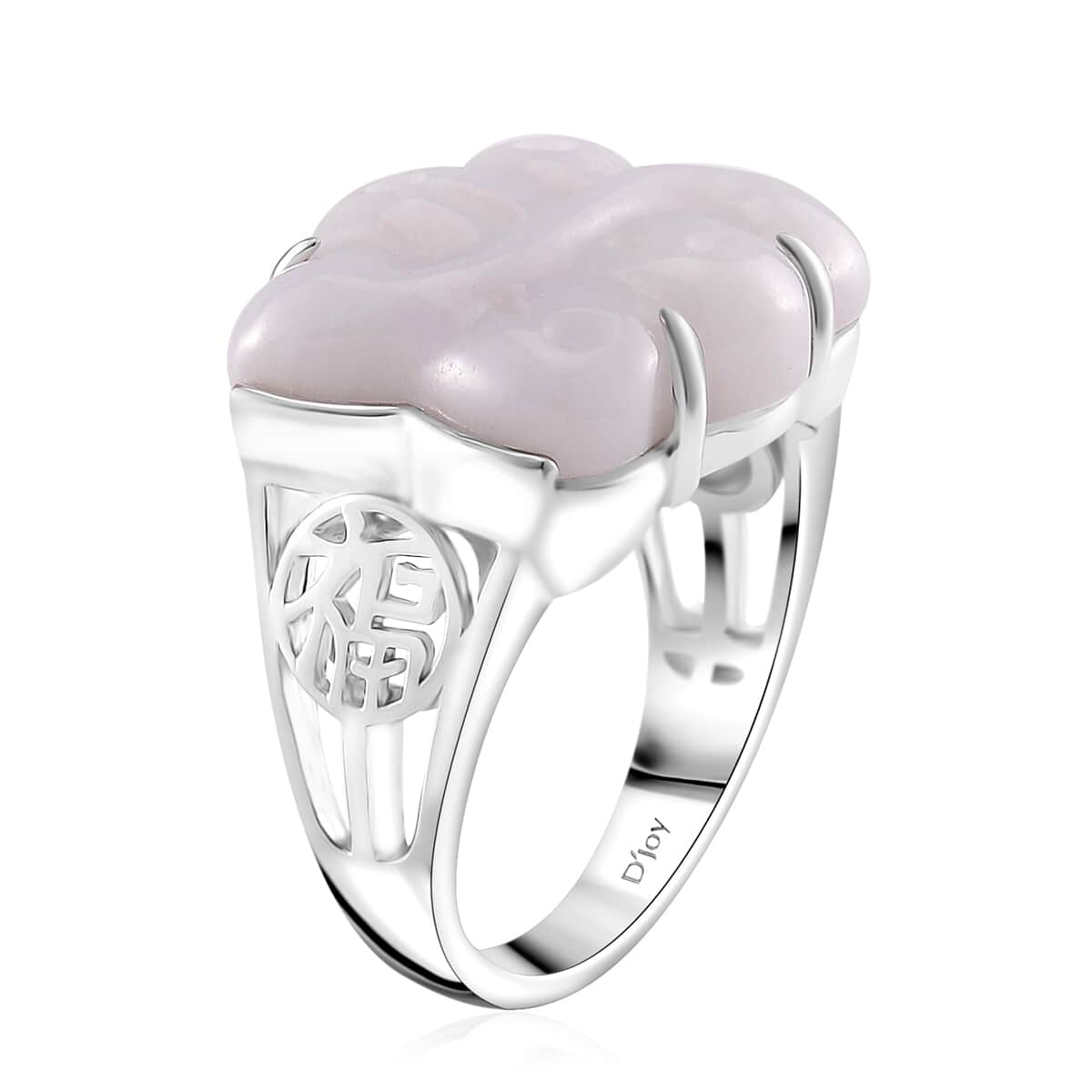 Natural Jade 18.00 ctw Carved Fu Happiness Ring in Rhodium Over Sterling Silver (Size 7.0) image number 2