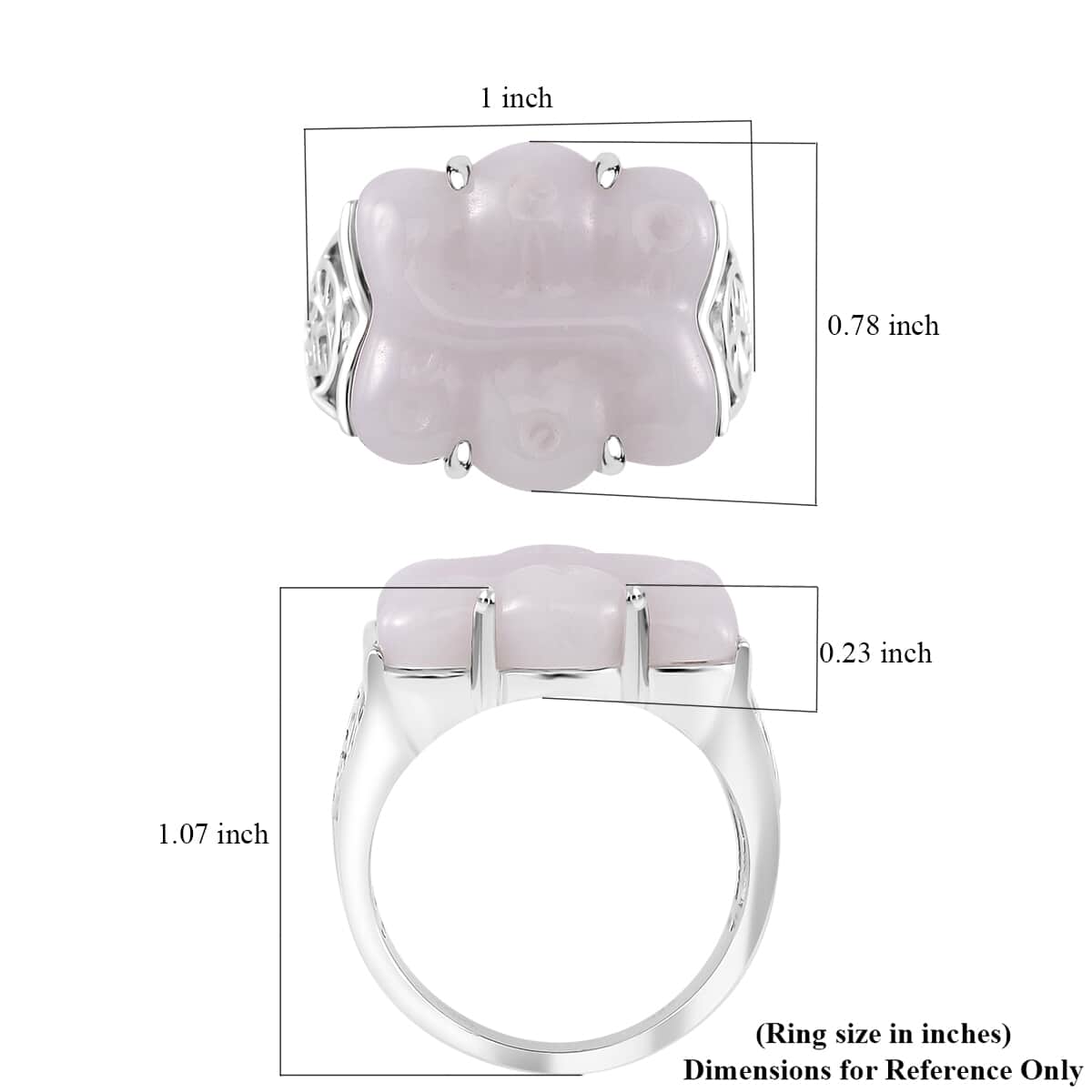 Natural Jade 18.00 ctw Carved Fu Happiness Ring in Rhodium Over Sterling Silver (Size 7.0) image number 4